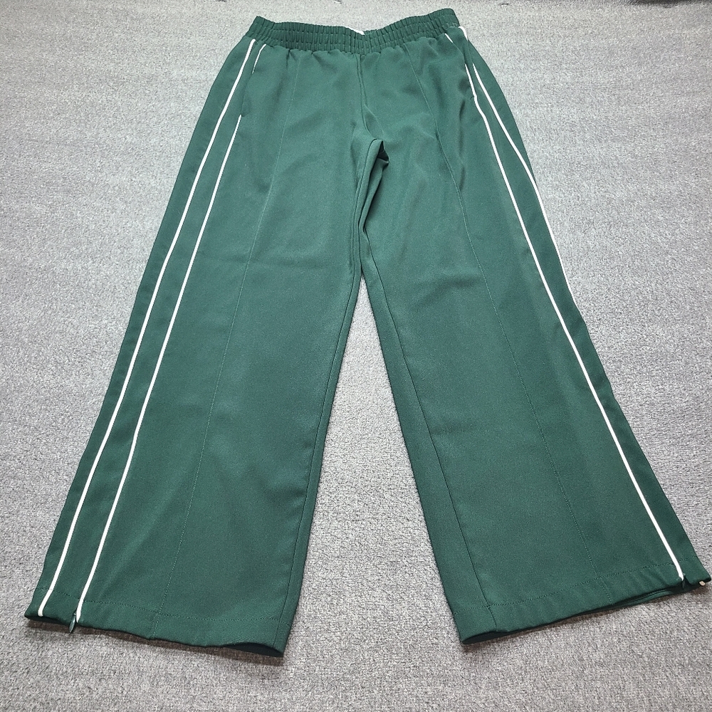 Abercrombie & Fitch Track Pants Green White Stripe Wide Leg Athletic Women’s S
